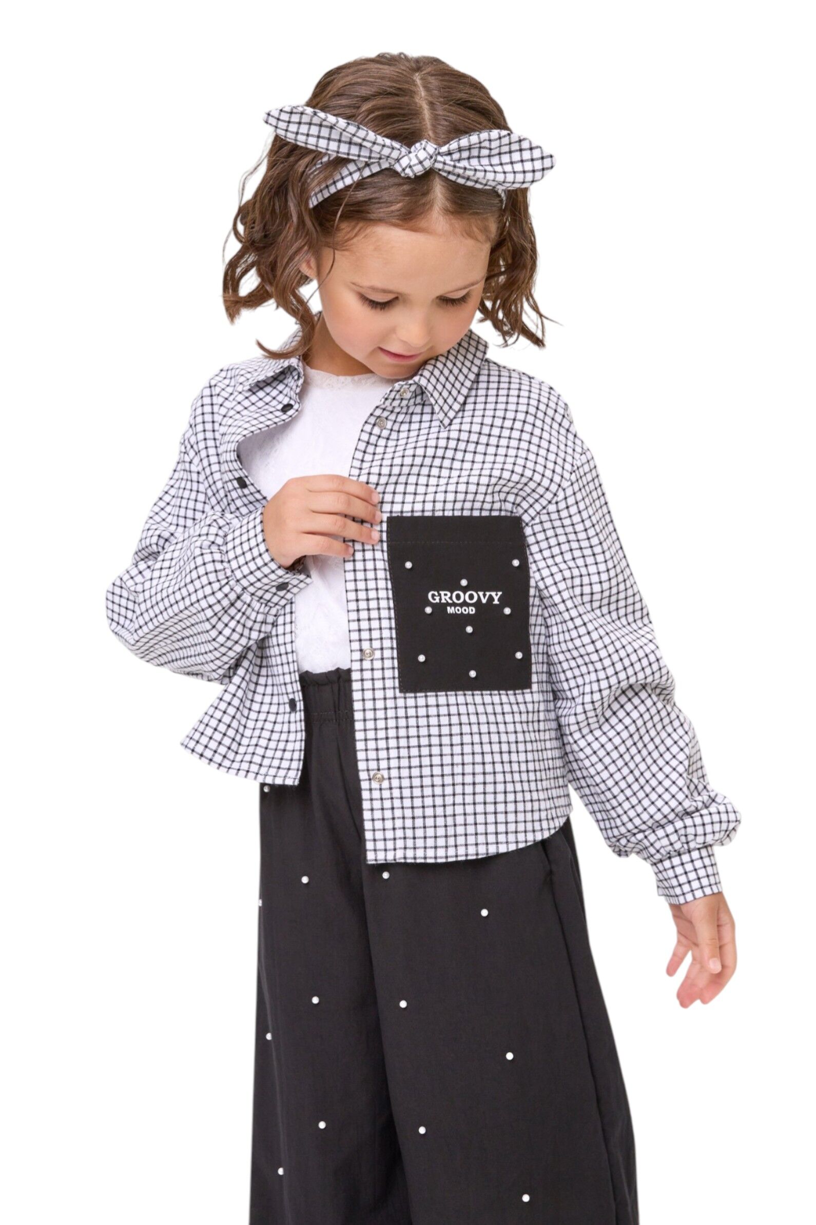 Рубашка дев. АРТ.261057,бел-чер,хл-пэ