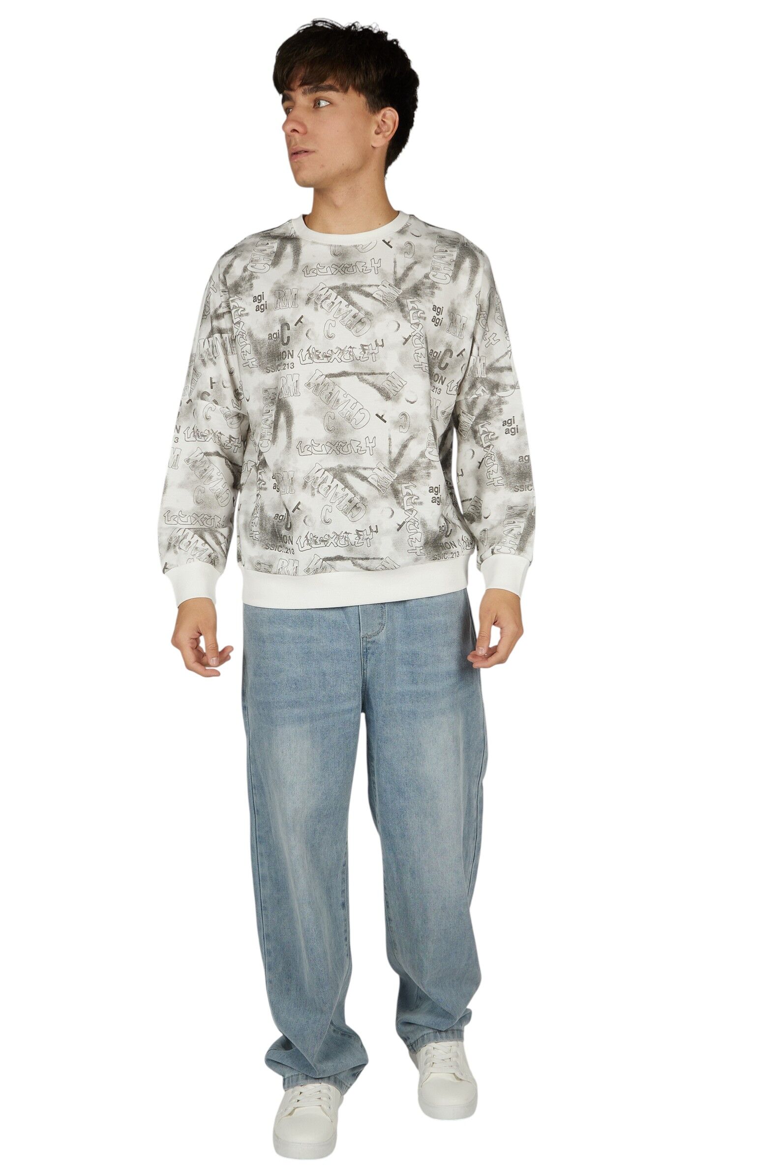 Свитшот АРТ.B-SW36102,бел-сер,хл-пэ